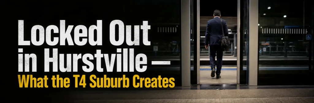 Commuter entering a train station in Hurstville with keys left on the ground, illustrating a lost-key or lockout situation.